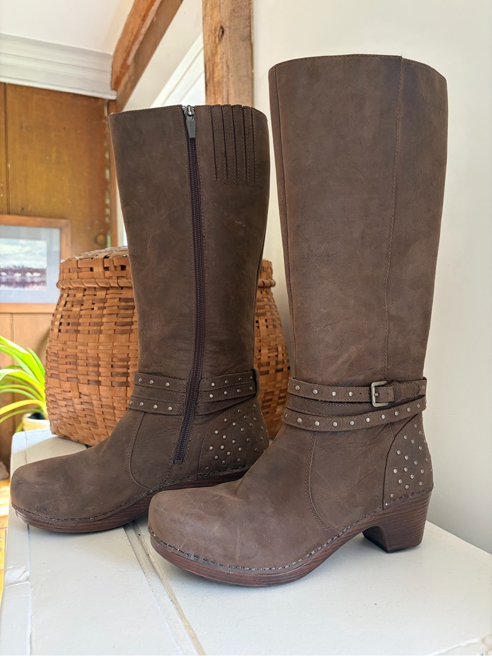 Dansko Myra Tall Brown Leather Clog Boots